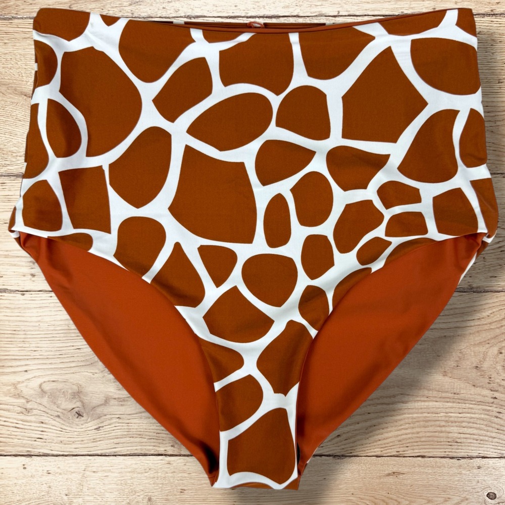 CORAL REEF‎ SWIM High Waist Reversible Swim Bottoms Womens Size 12/14 Giraffe